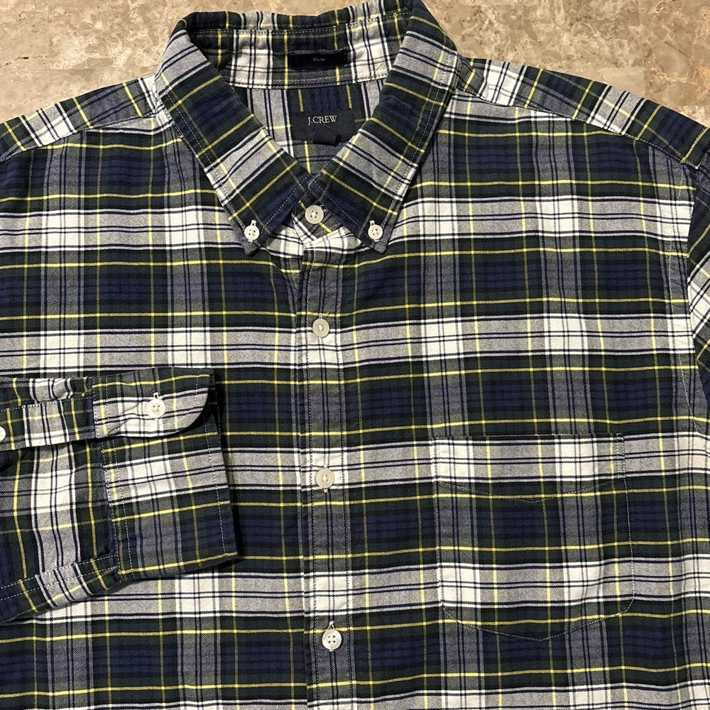 J Crew Shirt Mens XL Slim Tartan Blackwatch Plaid Oxford Long Sleeve Office OCBD